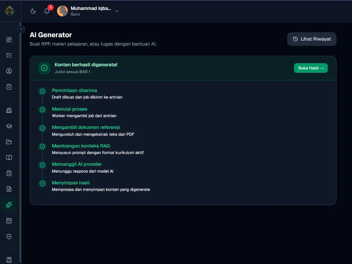 Proses generate AI — Animasi step-by-step progress